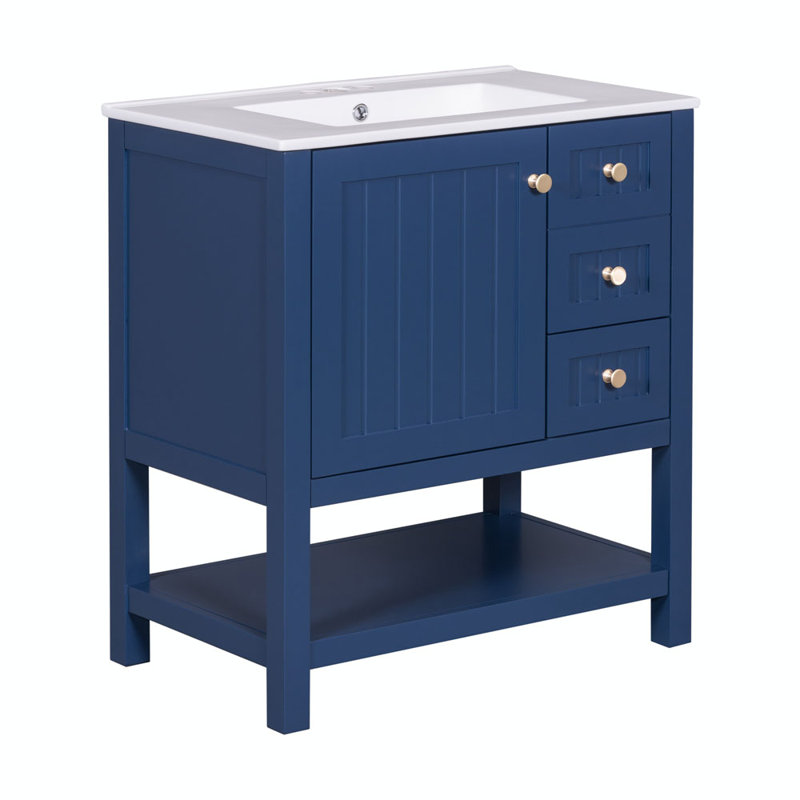 Meuble-lavabo simple de 30 po avec plateau en bois manufacturé Tiyanna, Bleu