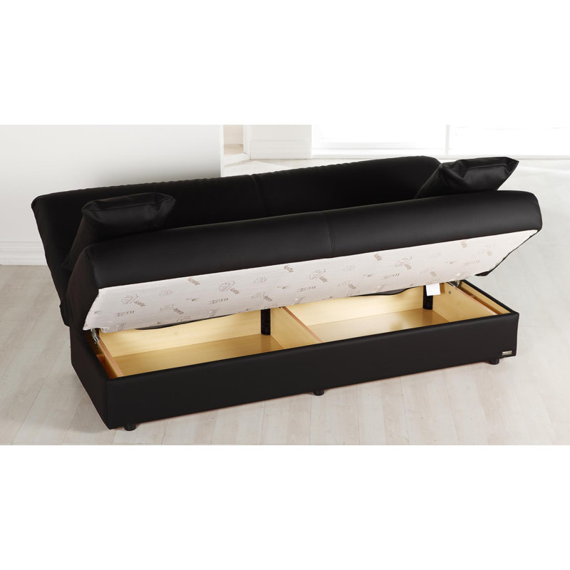 Upholstered 76.8'' Sleeper Sofa, Black Linen Blend