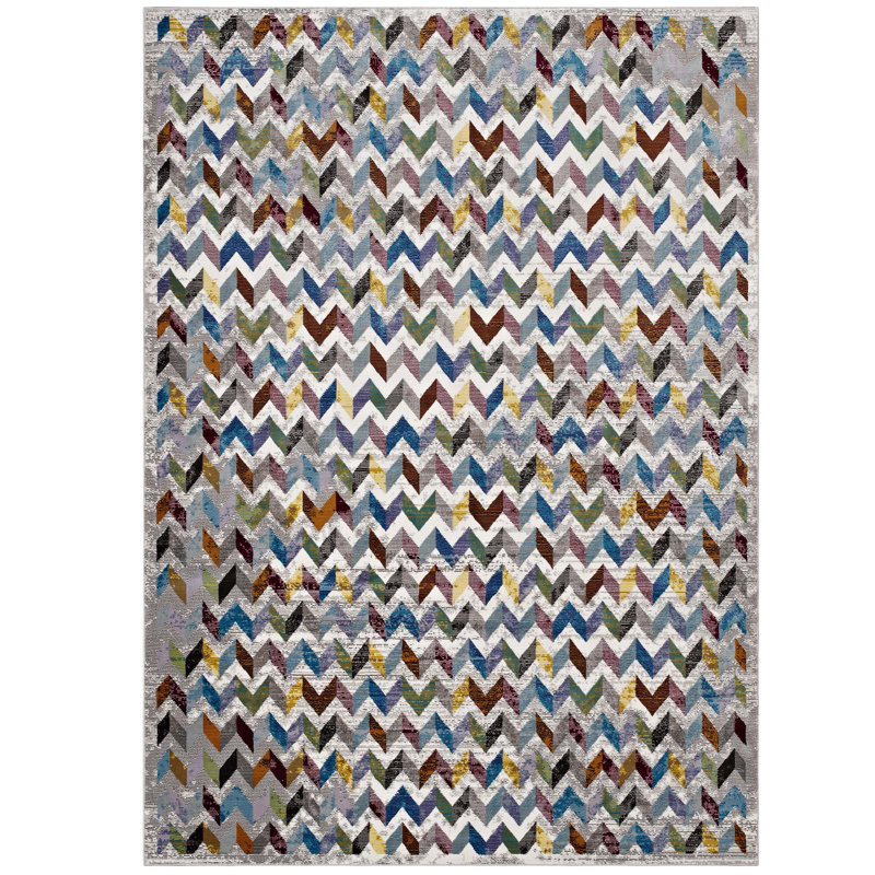 Gemma Blue Geometric Synthetic 4' x 6' Area Rug