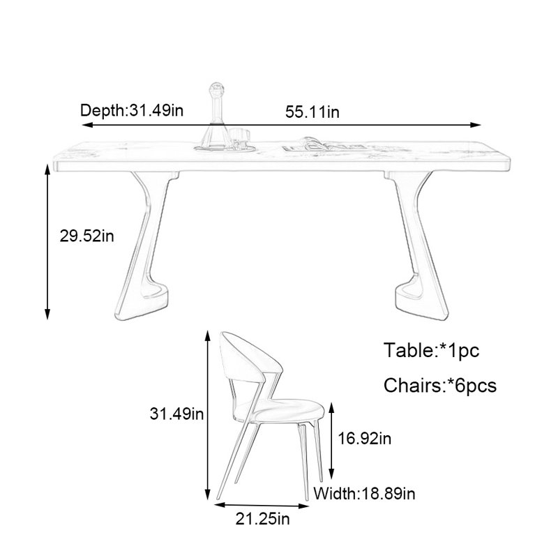 Rock slab rectangular dining table and chairs, 29.52"H x 55.11"L x 31.49"W