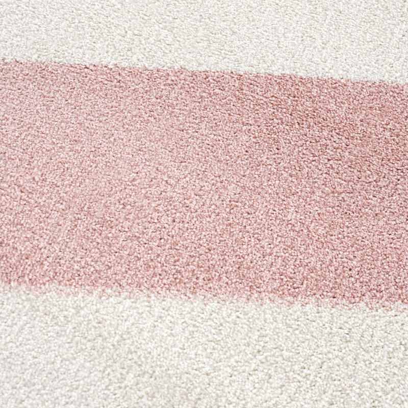 DEC150A Cream Blush Pink Diagonal Lines Area Rug, Rectangle 4' x 6'