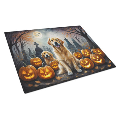 Golden Retriever Spooky Halloween Glass Cutting Board Large