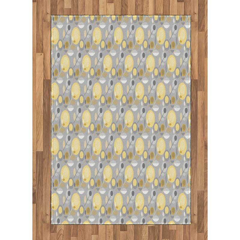 Yellow Flower High Density Long Fiber Poly Threads Decorative Area Rug Carpet, Rectangle 4' x 5'8"