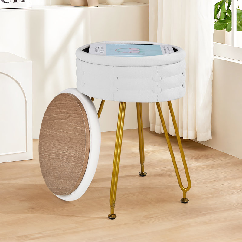 Ensemble de 2 tabourets de salle de bain avec tabouret de rangement rond blanc pour salle de maquillage, chambre à coucher et salon