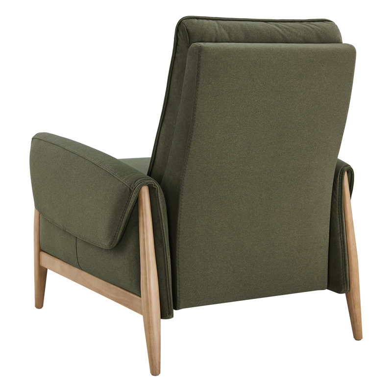 Michelle Upholstered Mannul Recliner with Solid Wood Legs and Padded Armrests, Green Polyester Blend