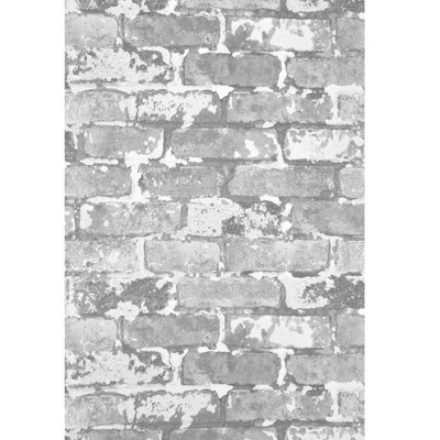 Rouleau de papier peint à motif de briques blanches et gris clair