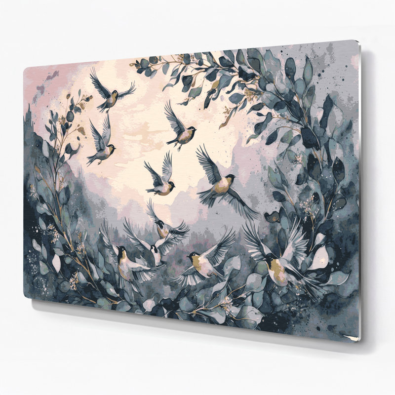 Oiseaux, art mural gris en métal, H 8 po x l 10 po