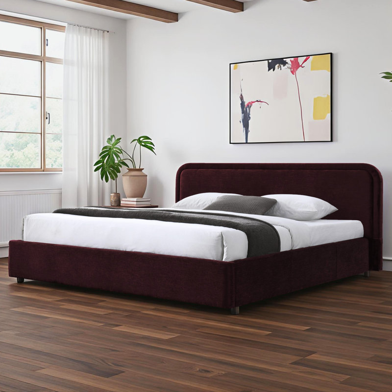 Condie Upholstered Platform Bed, King, Burgundy
