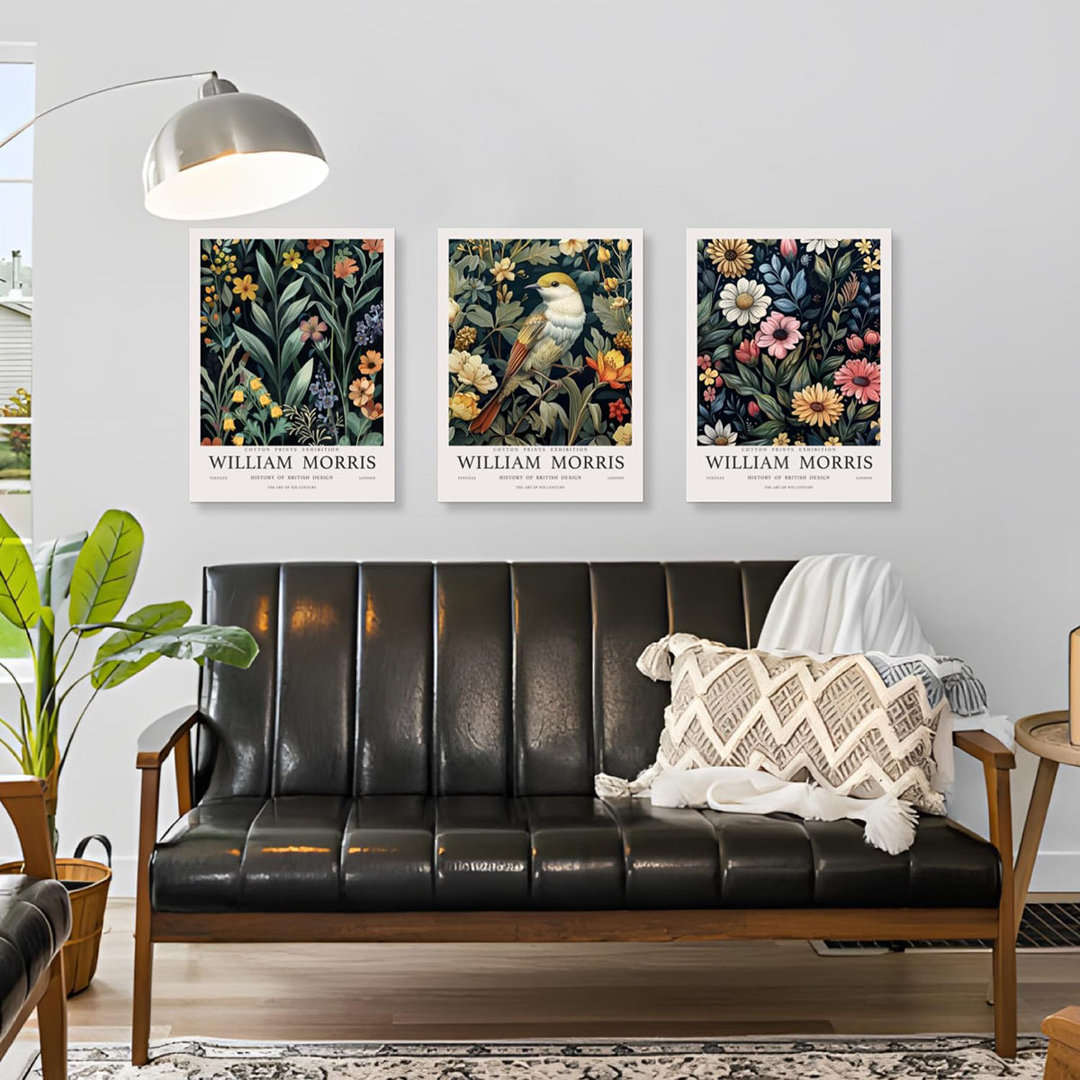 Canvas Wall Art, Vintage Botanical Poster Prints, Bright Flower Bird Aesthetic Pictures, William Morris Animal Wall Decor for Living Room Bedroom Fram