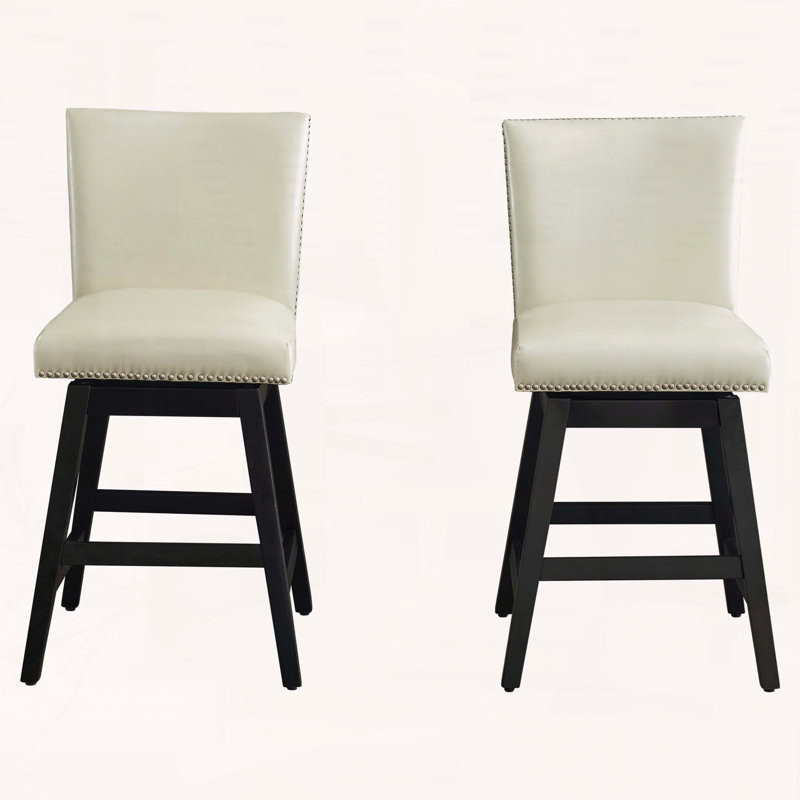 Tabourets de bar rotatifs modernes en cuir synthétique avec garniture cloutée et structure en bois, ensemble de 2