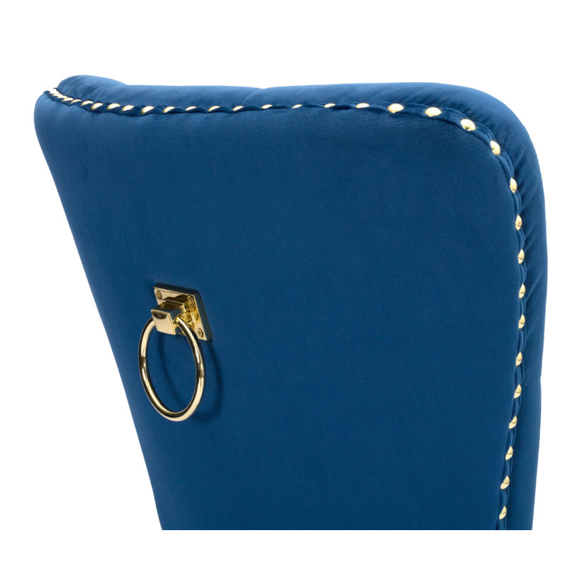 Thame 5'' H Tufted Upholstered Side Chair, Velvet Navy Blue, Walnut