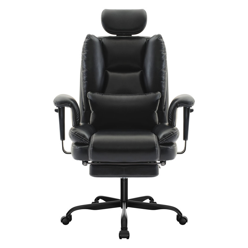 Chaise de bureau ergonomique en similicuir de 200 kg avec support lombaire et dossier haut; Fauteuil de bureau ergonomique avec appui-tête relevable Noir