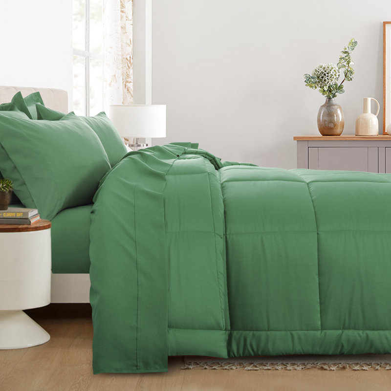 Ensemble d'édredon en microfibre 5/7-pièces , Édredon de grande taille et 6 pièces supplément, Vert gazon
