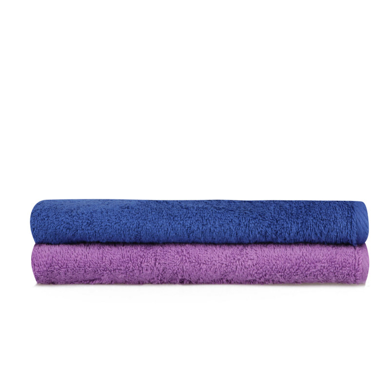 Ensemble de serviettes 100% coton 2 pièces Malika, Bleu foncé / lilas