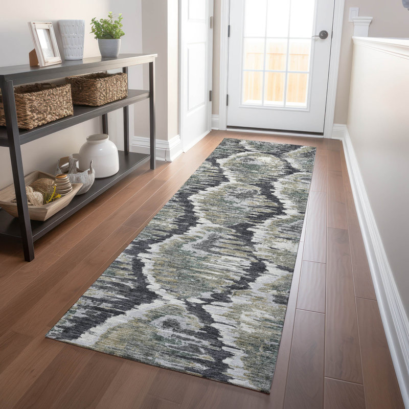 Premium Machine Washable Prisco Charcoal Rug, Runner 2'3" x 7'6"