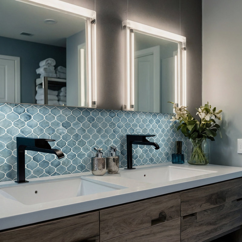 Midnight Tide Lantern 10 in. x 10 in. Glossy Glass Mosaic Wall Tile