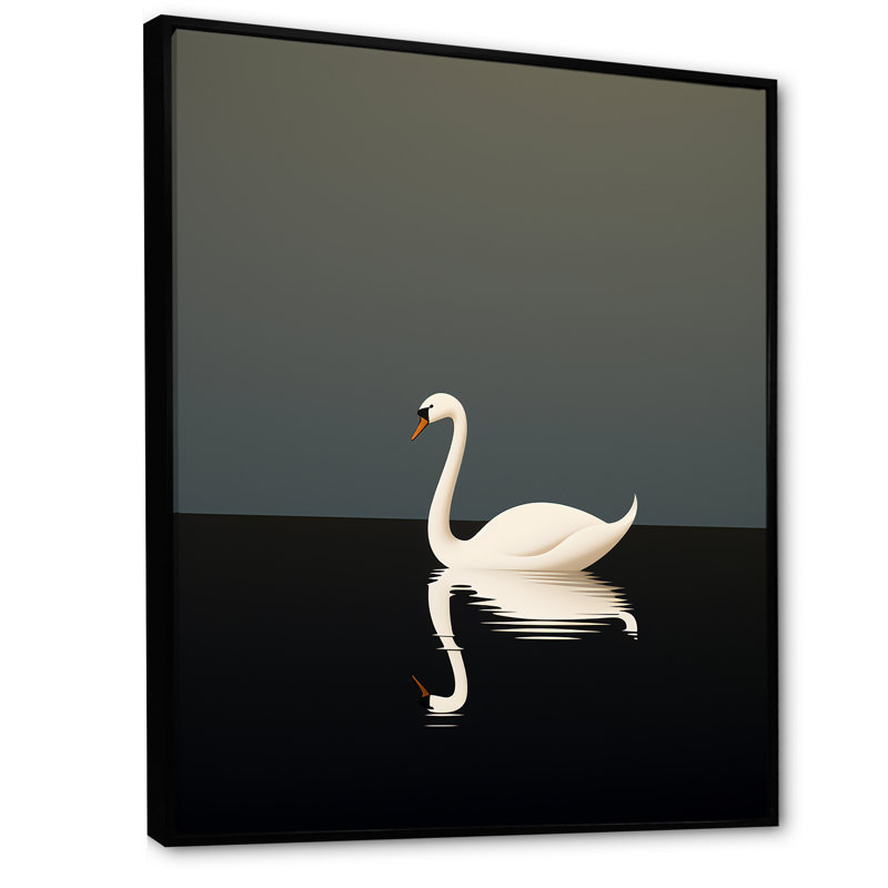 Cygnes solitude en noir et blanc - reproduction d'art sur toile, Cadre flottant noir, H 40 po x l 30 po