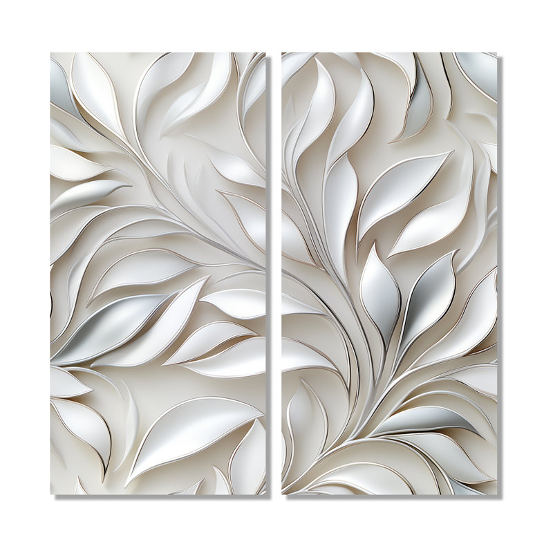 Abstrait argent et motif de fleurs blanches - Art mural sur toile blanche, Noir, H 36 po x l 48 po