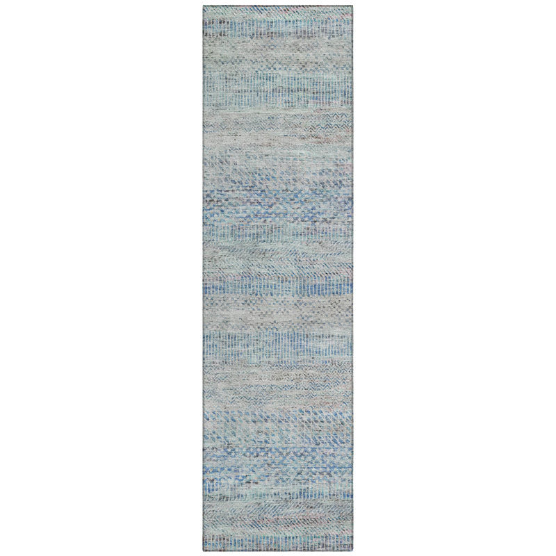 Machine Washable Indoor/Outdoor Claudian ACN1634 Blue Rug, Runner 2'3" x 7'6"