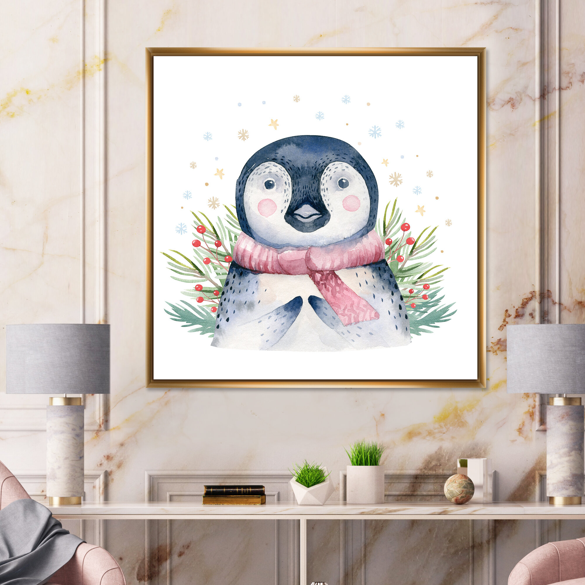 https://assets.wfcdn.com/im/32830852/compr-r85/1880/188090813/portraitof-a-baby-penguin-with-pink-scarf-on-canvas-painting.jpg