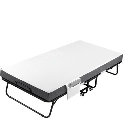 Pirecart Folding Bed with 3.7'' Mattress, 75" x 31" Twin Size Rollaway Bed with Mattress for Adults, Metal Frame with Memory Foam Mattress, Easy Moving, Portable Bed for Guest, Bedroom, Office, and Camp, No Assembly Required