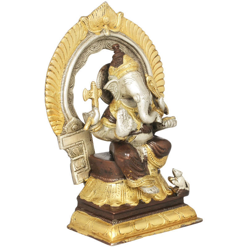Figurine assise Ganesha avec Prabhavali, Or / argent