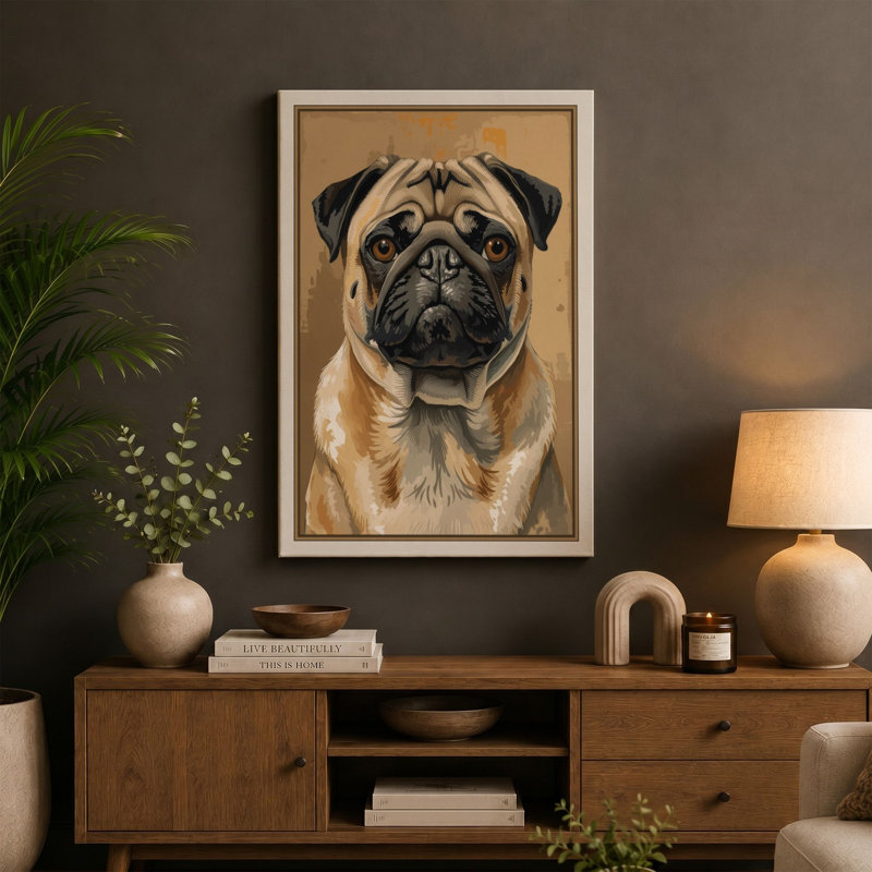Dignified Pug Modern - Wrapped Canvas, 36x24 - 91.4 x 61.0 cm, Terracotta Border
