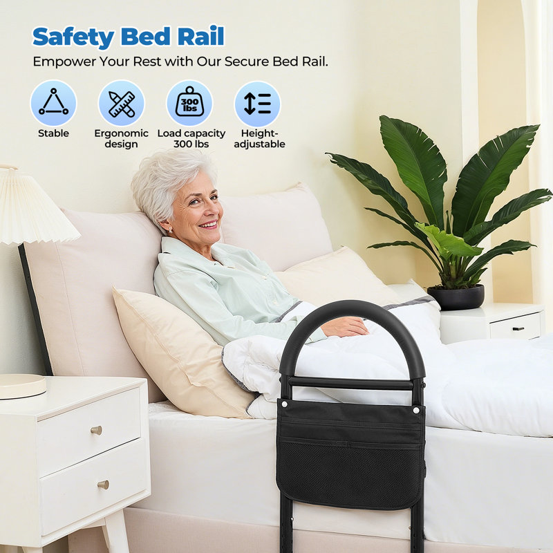 Barrières de lit pour la sécurité des adultes âgés, rails de lit réglables avec pieds de soutien et poche de rangement, assemblage sans outil