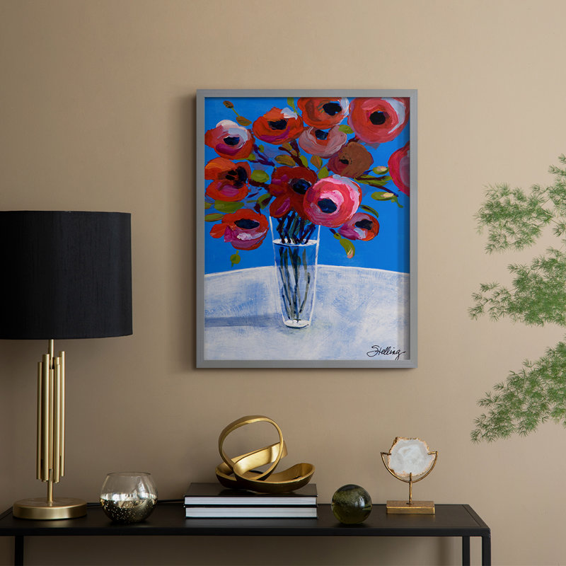 Coquelicots, reproduction encadrée - bois massif, H 15 po x l 12 po, Gris