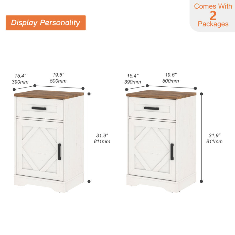 Ensemble de 2 tables de bout avec 2 tiroirs et une porte, un grand canapé, une table de chevet et une tablette de rangement réglable