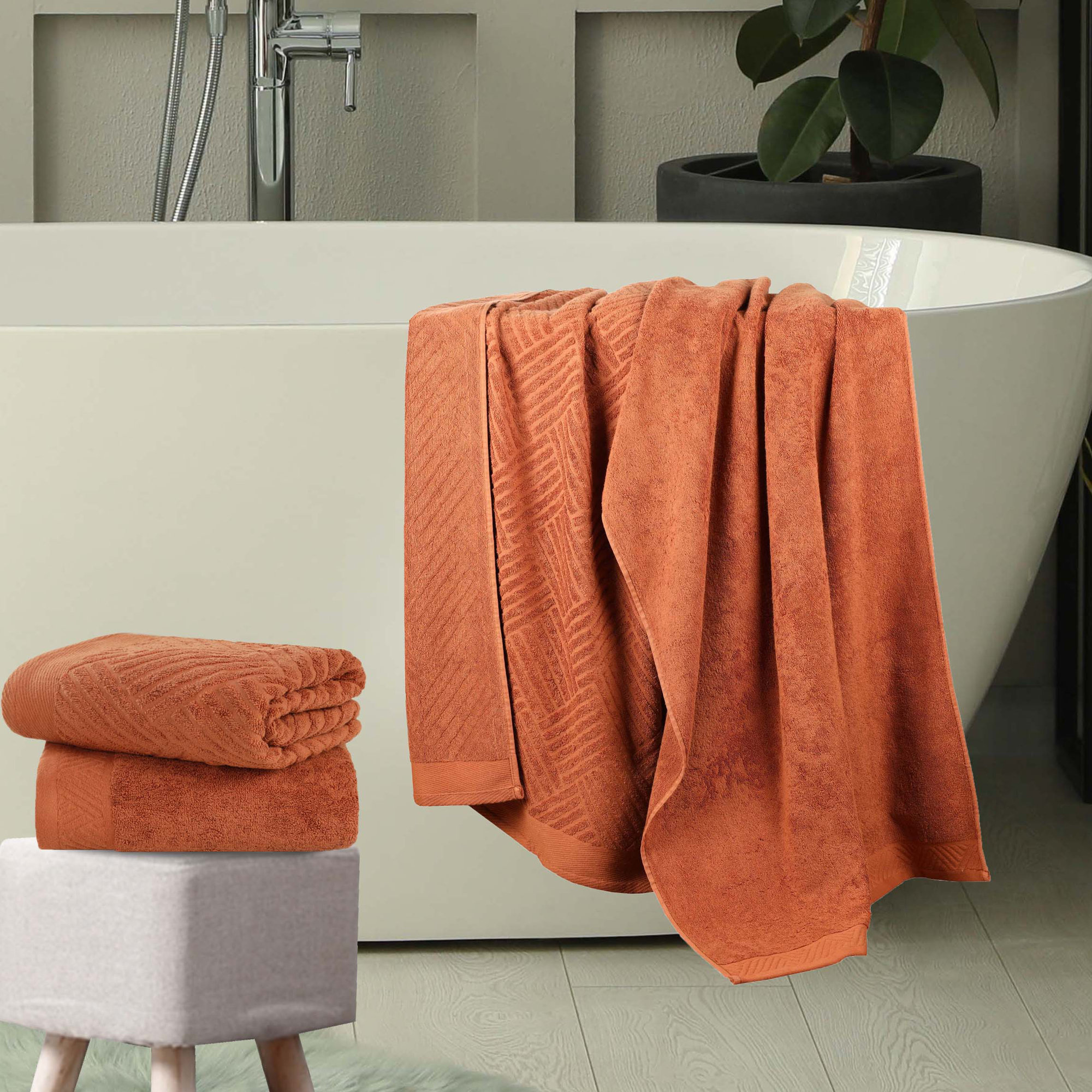 Osterley Certified Egyptian Cotton Jacquard And Solid Bath Towels, Pecan