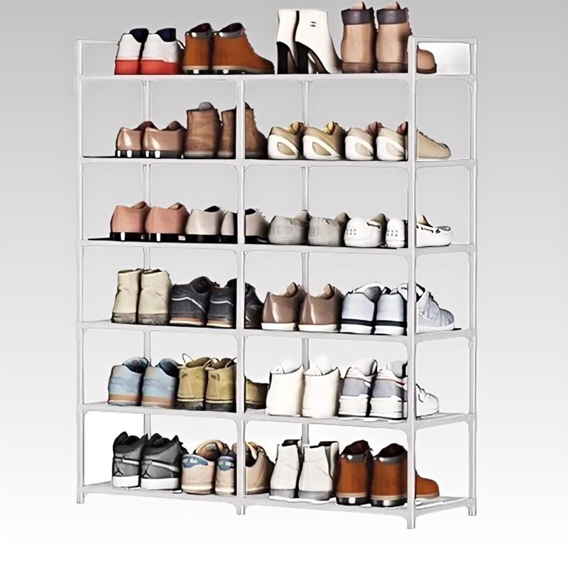 Bamboo White Multi-Tier Free Standing Stackable Shoe Rack for Entryway