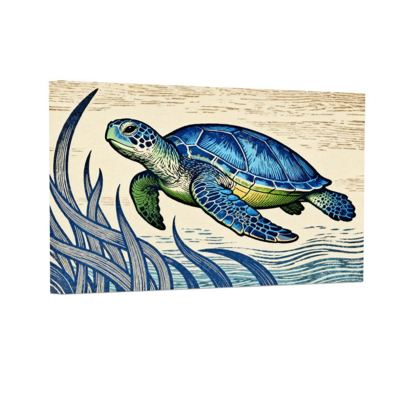 Animaux tortue de mer nageant à travers les vagues de ruppie maritime, H 16 po x l 24 po