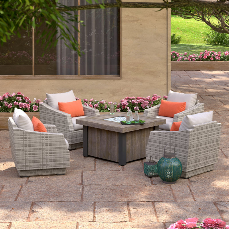 Cannes Outdoor 5 - Piece Conversation Set, Cast Coral Sunbrella® Plainweave