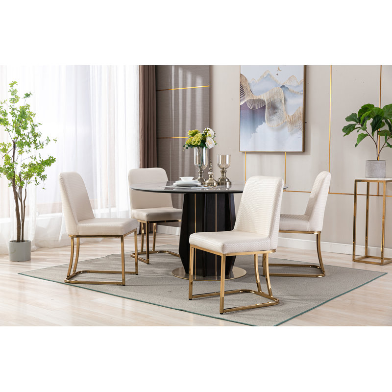 Alchamel Solid Back Side Chair, Gold, Beige