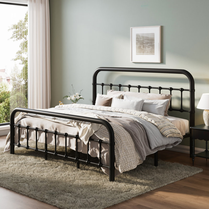 Kawamoto Metal Platform Bed Frame with Elegant Modern Design, Black, King