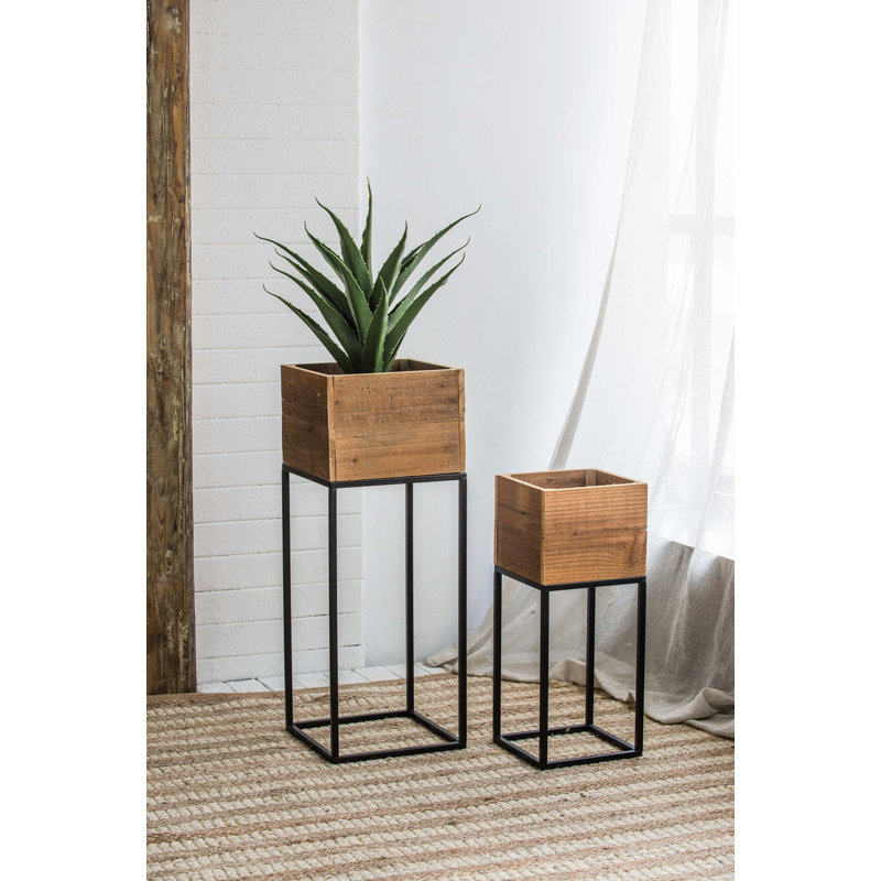 Ensemble de 2 boîtes en bois avec support en fer noir