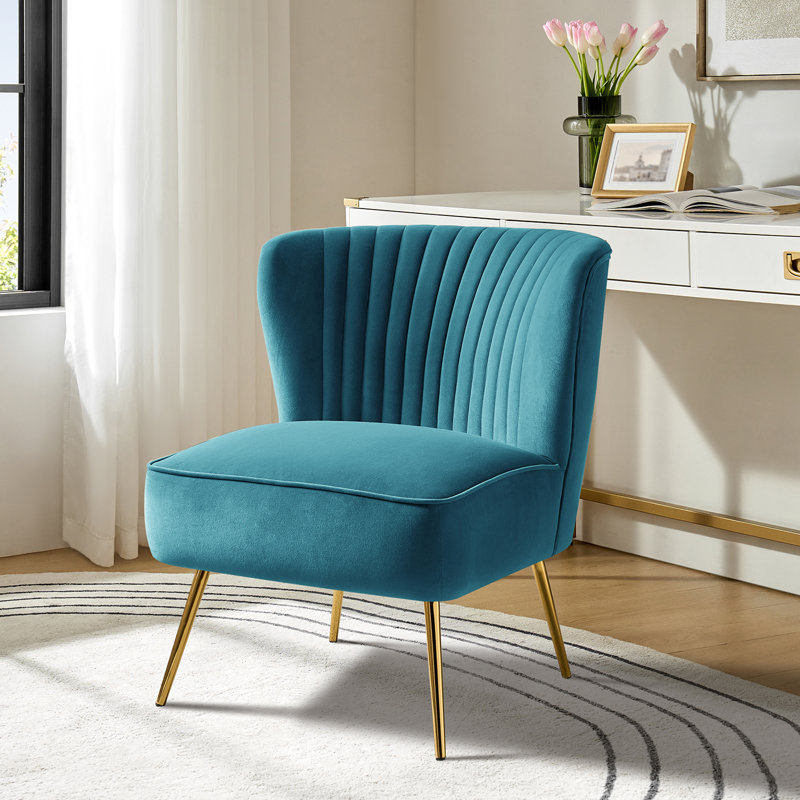 Euclid Velvet Accent Chair with Metal Legs, Velours bleu