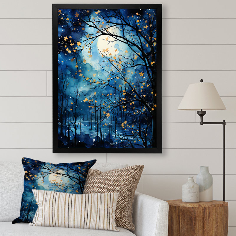 Décoration murale arbre au clair de lune III - paysage arbres, Cadre photo noir, H 20 po x l 12 po x P 1 po