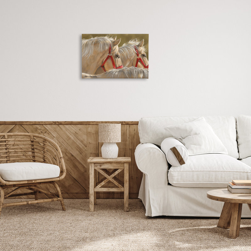 «Horses with Red Bridles», art mural sur toile par Victoria Schultz, H 16 po x l 24 po