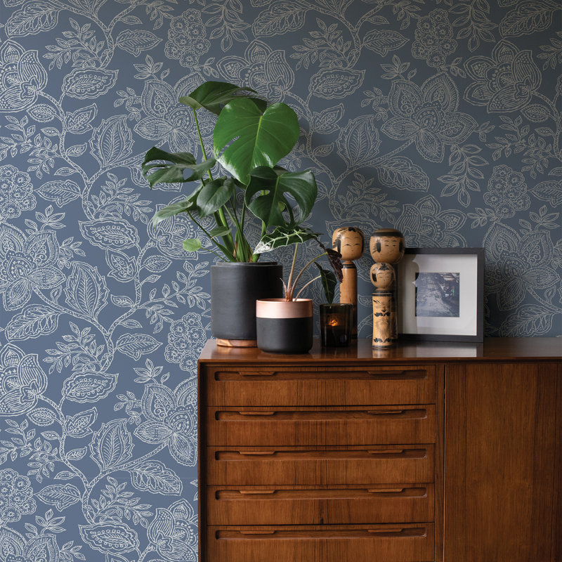 Rouleau de papier peint Larkin L 33 pi x l 20,5 po Larkin, Bleu