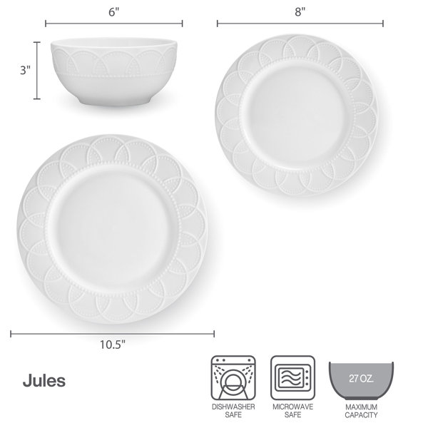 Service De Vaisselle Excelsa Eze Sur Mer 12 Pièces - Porcelaine, 4 Assiettes Plates, 4 Creuses, 4 à Dessert - 11
