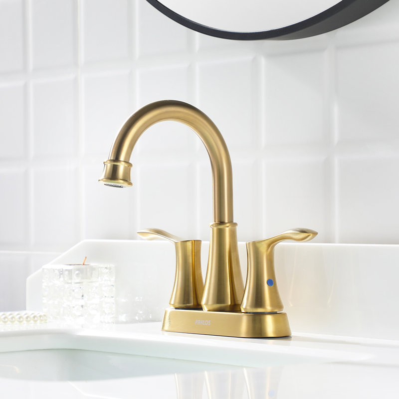 Centerset 2-handle Bathroom Faucet with Drain Assembly, Brushed Gold
