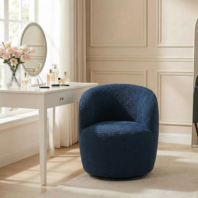 Teddy Fabric Swivel Accent Armchair Barrel Chair, Midnight Blue