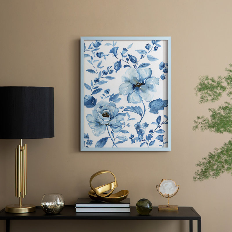 Imprimé encadré bleu chinois - bois massif, H 30 po x l 24 po, Bleu