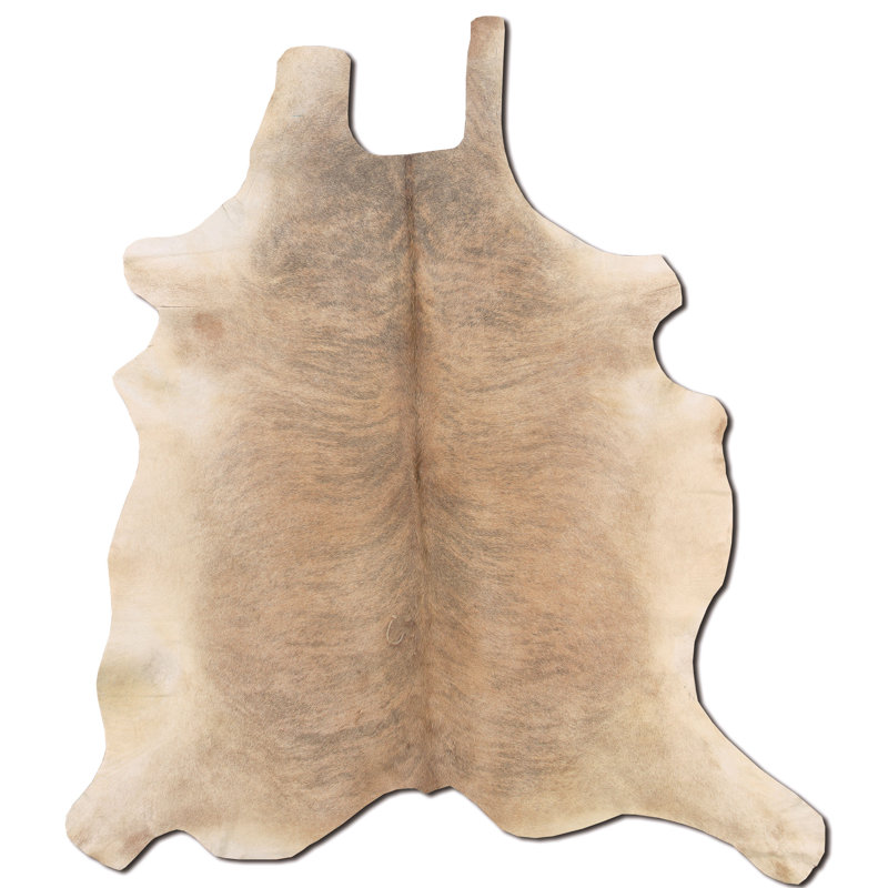 Irfa Handmade Light Brindle Natural Cowhide Rug with Suede Backing, Novelty 6' x 6'