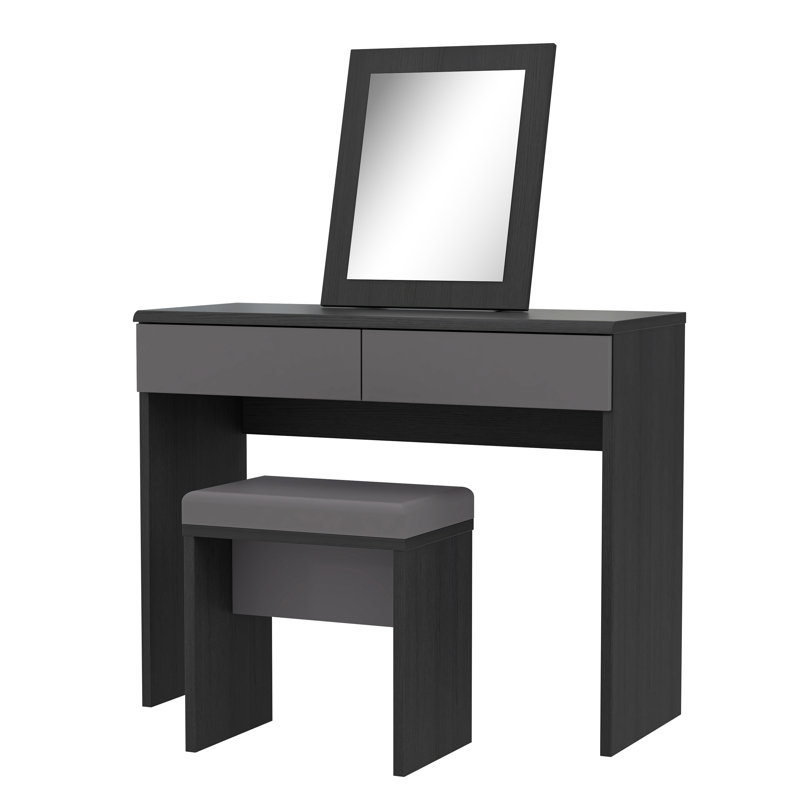 Violette Dressing Table with Mirror, Grey/Black Oak