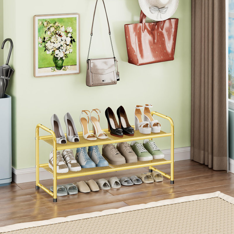 Range-chaussures à 2 niveaux 33 po de large, étagère à chaussures en maille métallique pour placard, empilable et réglable