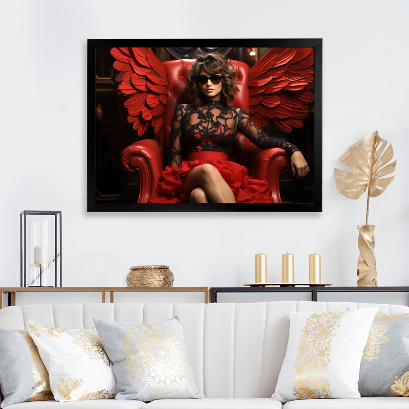 «Red Queen of Angel I» sur toile, Cadre photo noir, H 16 po x l 32 po x P 1 po