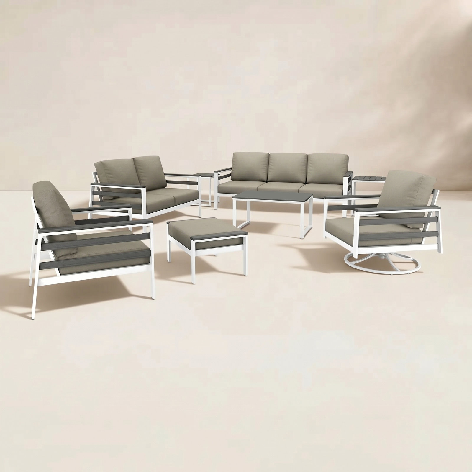 Townsend 7 Person Seating Group With Sunbrella Cushions, Gray, Spectrum Dove
